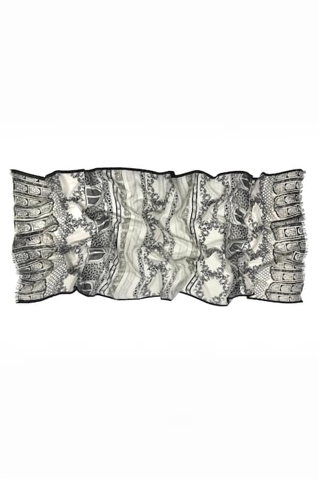 Shop_Pashma_Black Jharokha Print Silk Cashmere Scarf _Online_at_Aza_Fashions