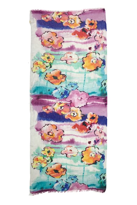 Pashma Daisy Pattern Silk Cashmere Scarf 