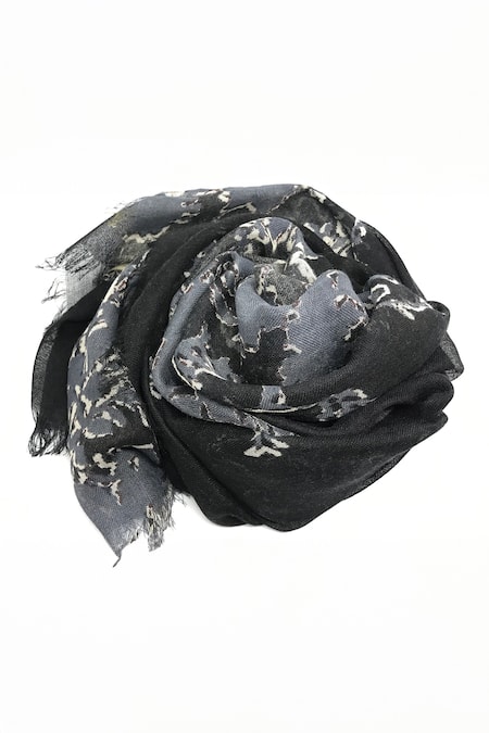 Pashma Floral Motif Pattern Silk Cashmere Scarf 