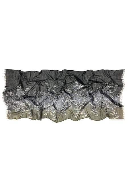 Buy_Pashma_Black Floral Motif Pattern Silk Cashmere Scarf _Online_at_Aza_Fashions