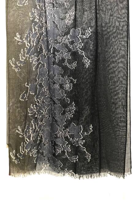 Shop_Pashma_Black Floral Motif Pattern Silk Cashmere Scarf _Online_at_Aza_Fashions