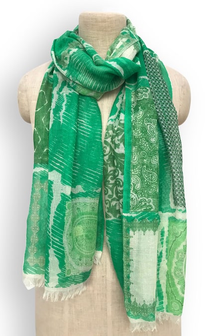 Pashma Paisley Motif Pattern Silk Cashmere Scarf 