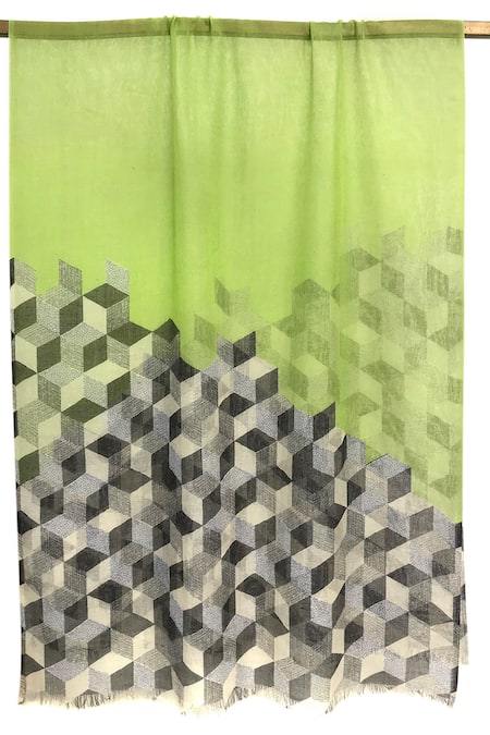 Buy_Pashma_Green Geometric Tessellations Contemporary Silk Cashmere Scarf _Online_at_Aza_Fashions