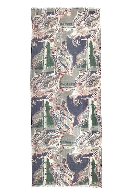 Pashma_Green Paisley Swirl Pattern Scarf _Online_at_Aza_Fashions