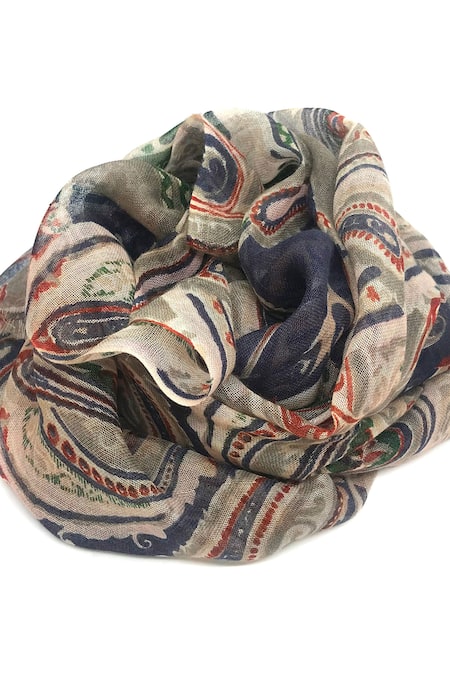 Shop_Pashma_Green Paisley Swirl Pattern Scarf _Online_at_Aza_Fashions