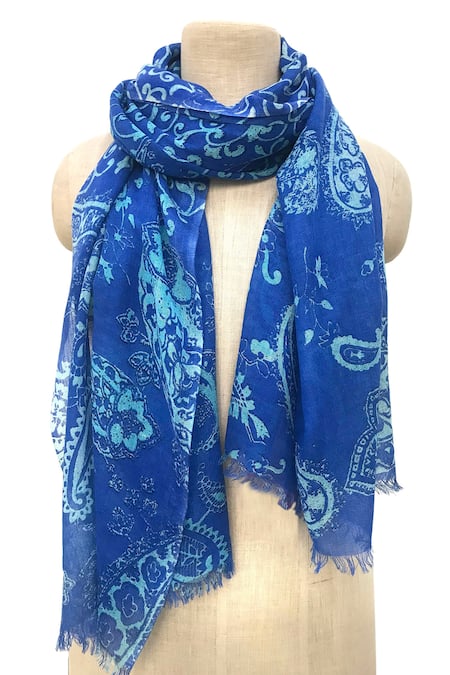 Pashma Floral Paisley Motif Pattern Silk Cashmere Scarf 