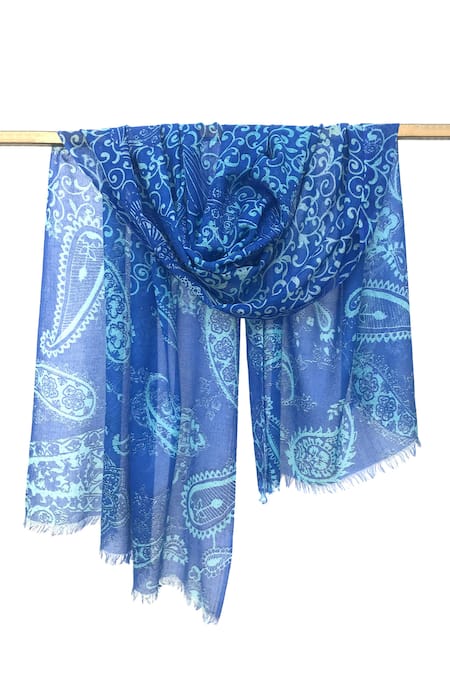 Pashma Floral Paisley Motif Pattern Silk Cashmere Scarf 