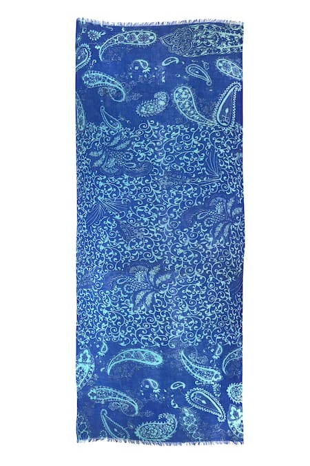 Buy_Pashma_Blue Paisley Floral Motif Pattern Silk Cashmere Scarf _Online_at_Aza_Fashions