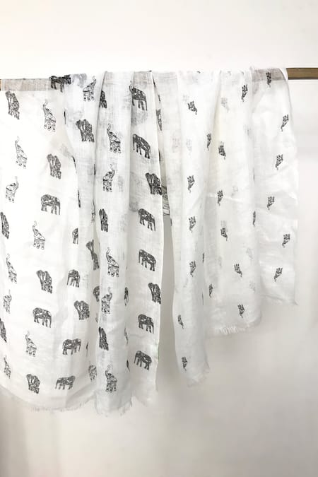 Pashma Elephant Motif Pattern Scarf 