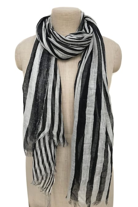 Pashma Silk Linen Stripe Pattern Scarf 