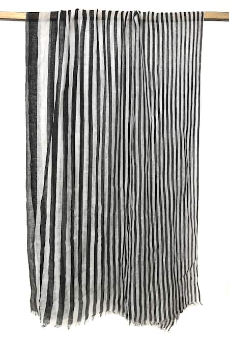 Pashma Silk Linen Stripe Pattern Scarf 
