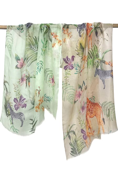 Pashma Flora & Fauna Linen Scarf 