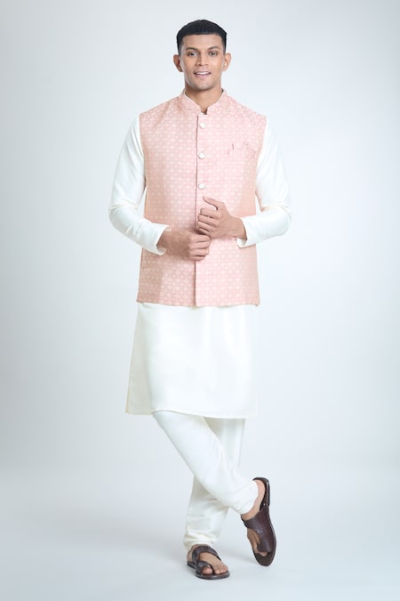 Arihant Rai Sinha Geometric Woven Bundi & Kurta Set 