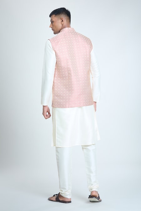 Arihant Rai Sinha Geometric Woven Bundi & Kurta Set 