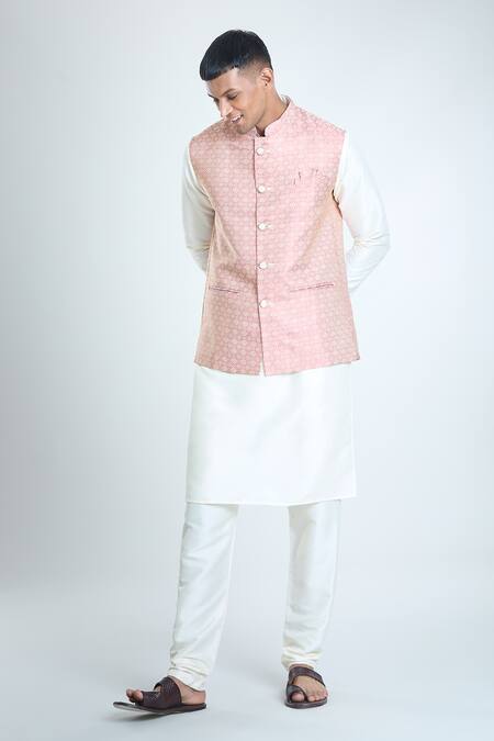 Shop Arihant Rai Sinha Off White Jacquard, Silk Geometric Woven Bundi And Kurta Set Online at Aza Fashions Shop_Arihant Rai Sinha_Off White Jacquard, Silk Geometric Woven Bundi And Kurta Set_Online_at_Aza_Fashions