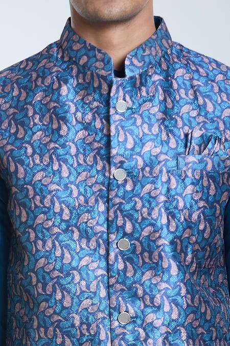 Shop Arihant Rai Sinha Multi Color , Satin, Multicolor Paisley Woven Bundi And Kurta Set Online at Aza Fashions Shop_Arihant Rai Sinha_Multi Color , Satin, Multicolor Paisley Woven Bundi And Kurta Set_Online_at_Aza_Fashions