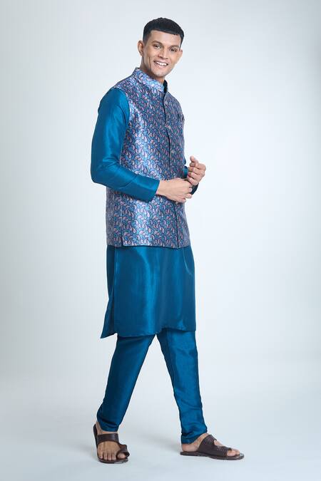 Shop Arihant Rai Sinha Multi Color , Satin, Multicolor Paisley Woven Bundi And Kurta Set Shop_Arihant Rai Sinha_Multi Color , Satin, Multicolor Paisley Woven Bundi And Kurta Set
