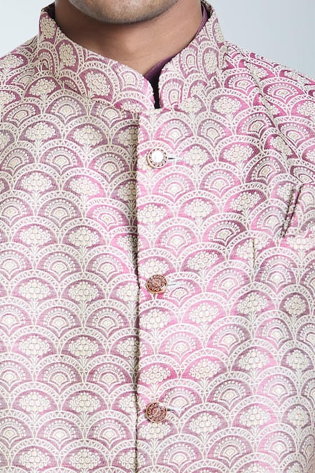 Buy Arihant Rai Sinha Wine Jacquard, Silk Embroidery Scallop Woven Bundi And Kurta Set Online at Aza Fashions Buy_Arihant Rai Sinha_Wine Jacquard, Silk Embroidery Scallop Woven Bundi And Kurta Set_Online_at_Aza_Fashions