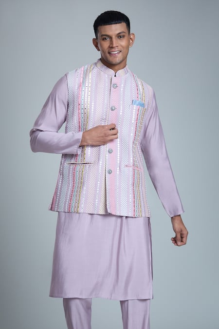 Aryavir Malhotra Mirror Stripe Embroidered Nehru Jacket 