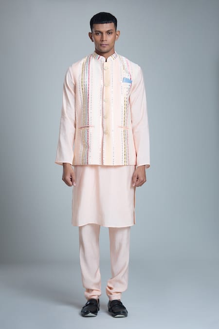 Aryavir Malhotra Mirror Embroidered Bundi & Kurta Set 