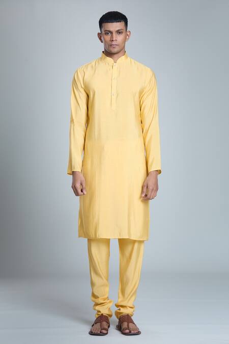 Buy_Arihant Rai Sinha_Yellow Silk Mirrors, Sequins, Embroidery Work Bundi And Kurta Set