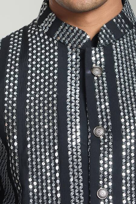 Buy Arihant Rai Sinha Black Silk Mirrors, Sequins Stripe Embroidered Bundi And Kurta Set Online at Aza Fashions Buy_Arihant Rai Sinha_Black Silk Mirrors, Sequins Stripe Embroidered Bundi And Kurta Set_Online_at_Aza_Fashions