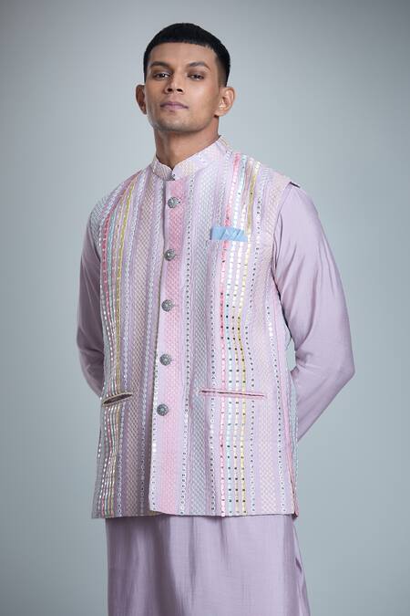 Arihant Rai Sinha Purple , Satin, Cotton Mirrors, Sequins, Embroidery Bundi And Kurta Set at Aza Fashions Arihant Rai Sinha_Purple , Satin, Cotton Mirrors, Sequins, Embroidery Bundi And Kurta Set_at_Aza_Fashions