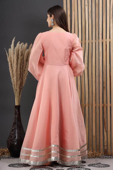 Suti Kapda Chanderi Gota Lace Embroidered Flared Gown 