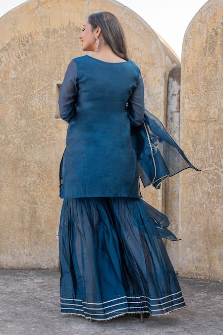 Suti Kapda Floral Hand Painted Kurta Sharara Set 