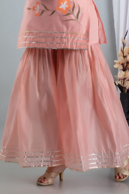 Buy Suti Kapda Peach Chanderi Gota Patti, Embroidery Floral Hand Painted Kurta Sharara Set Buy_Suti Kapda_Peach Chanderi Gota Patti, Embroidery Floral Hand Painted Kurta Sharara Set