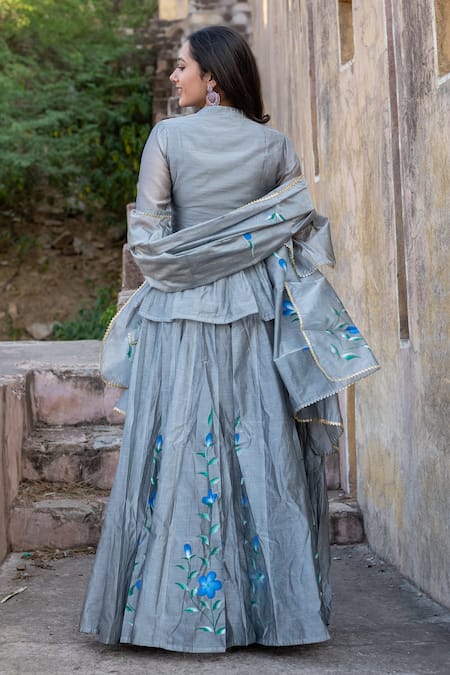 Suti Kapda Chanderi Floral Hand Painted Lehenga Set 