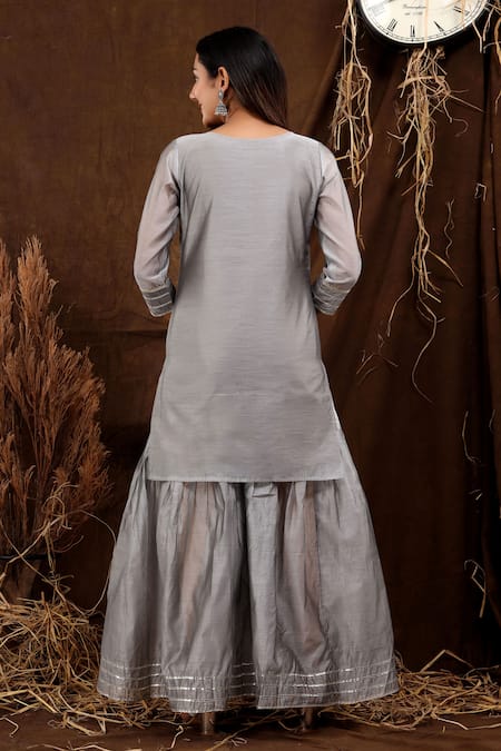 Suti Kapda Bud Bloom Hand Painted Kurta Sharara Set 