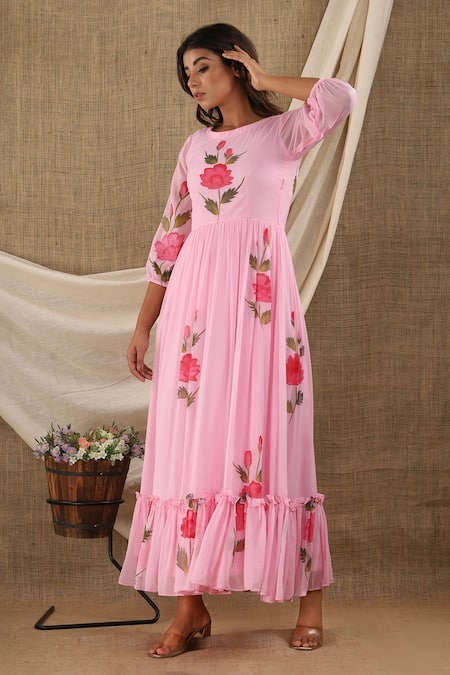 SUTI KAPDA Floral Hand Painted Maxi Dress 