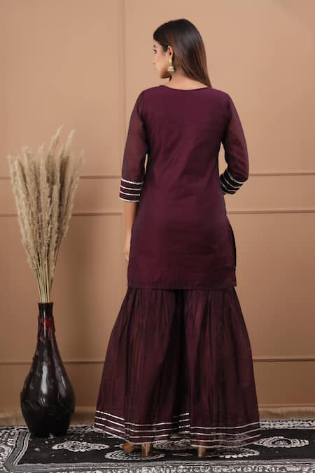 Suti Kapda Floral Handpainted Kurta Sharara Set 