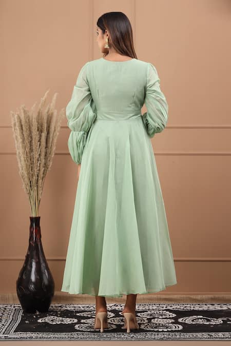 Suti Kapda Floral Handpainted Flared Gown 