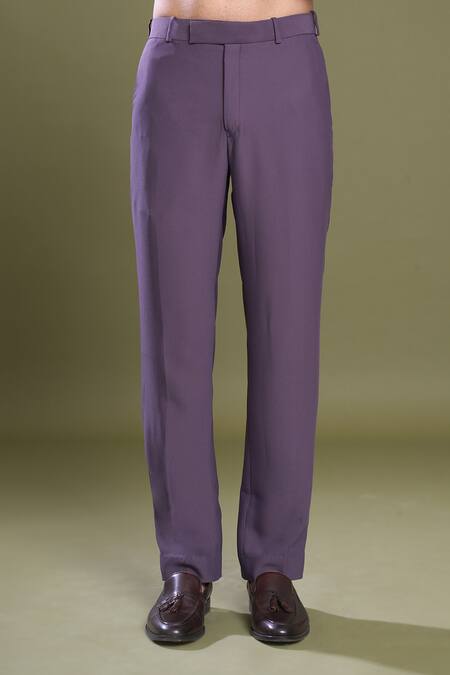 Arihant Rai Sinha_Purple Jacquard, Viscose, Satin Embroidery Bullian Bloom Bandhgala With Pant_Online_at_Aza_Fashions