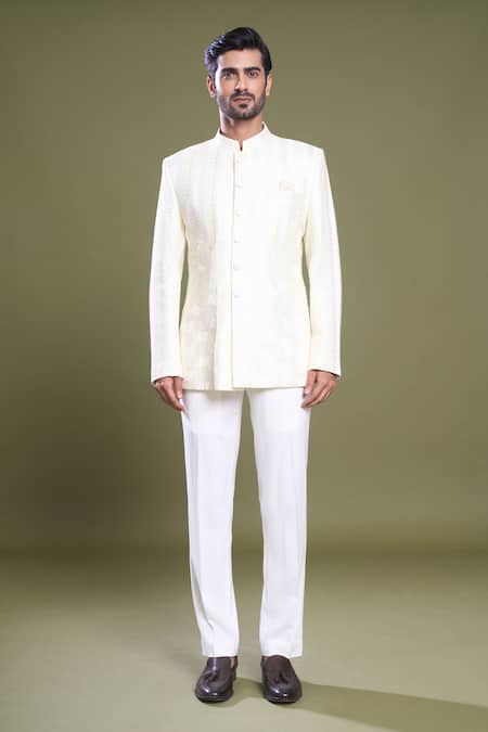 Arihant Rai Sinha_Cream , , Embroidery Aztec Bloom Bandhgala With Pant_Online_at_Aza_Fashions