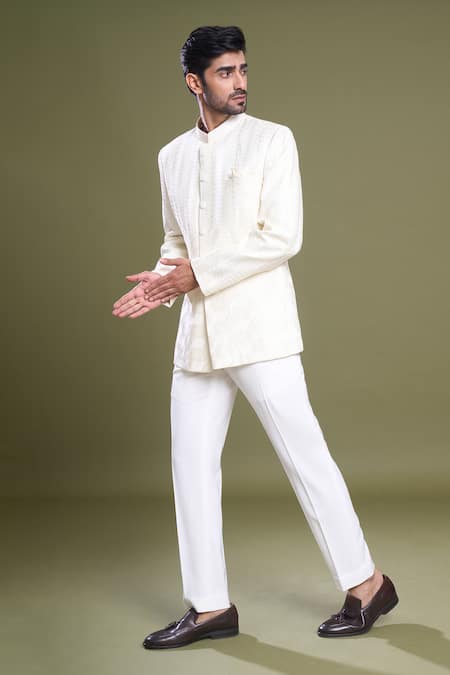 Buy_Arihant Rai Sinha_Cream , , Embroidery Aztec Bloom Bandhgala With Pant_Online_at_Aza_Fashions