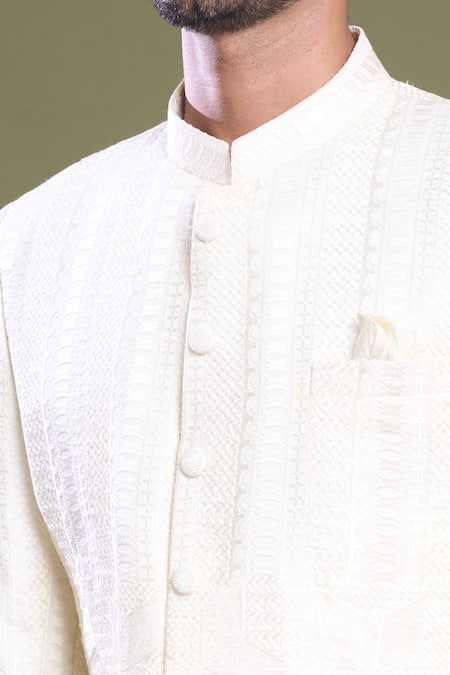 Arihant Rai Sinha_Cream , , Embroidery Aztec Bloom Bandhgala With Pant_at_Aza_Fashions