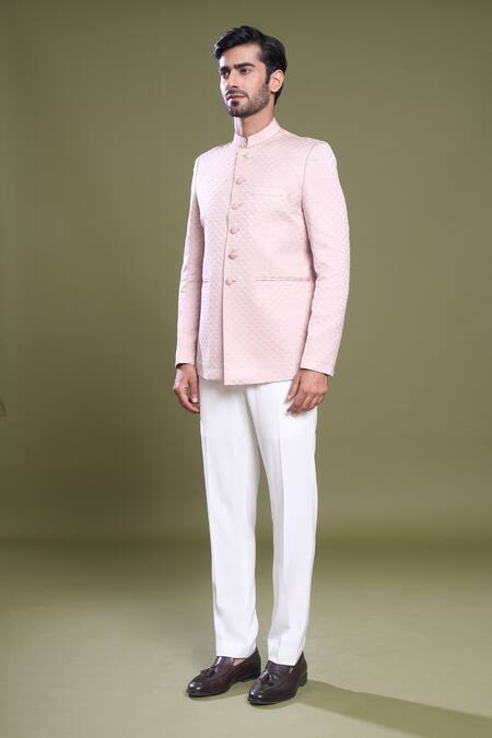 Arihant Rai Sinha Pink Satin Embroidery Scallop Bandhgala With Pant Online at Aza Fashions Arihant Rai Sinha_Pink Satin Embroidery Scallop Bandhgala With Pant_Online_at_Aza_Fashions