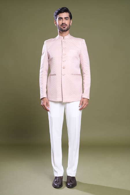 Buy Arihant Rai Sinha Pink Satin Embroidery Scallop Bandhgala With Pant Buy_Arihant Rai Sinha_Pink Satin Embroidery Scallop Bandhgala With Pant