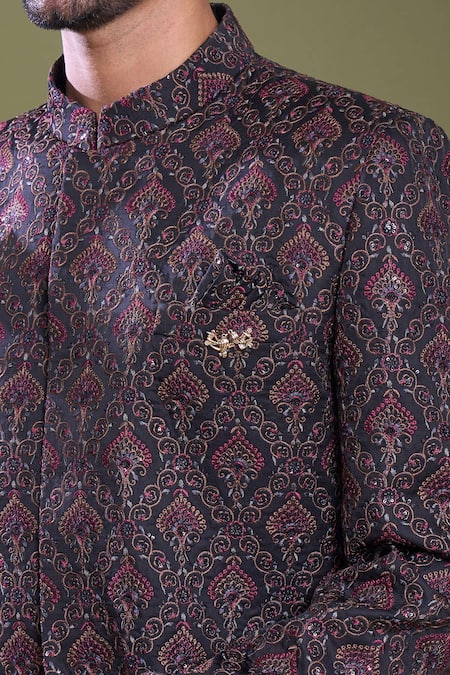 Arihant Rai Sinha_Black , , Embroidery Damask Art Bandhgala With Pant_Online_at_Aza_Fashions