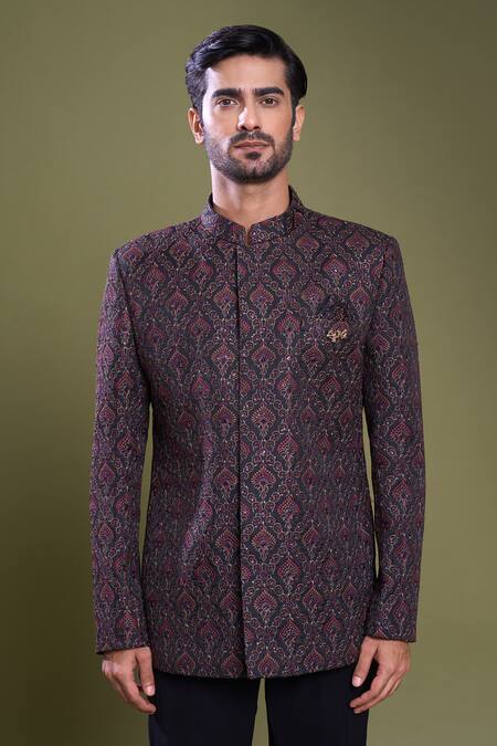 Arihant Rai Sinha_Black , , Embroidery Damask Art Bandhgala With Pant_at_Aza_Fashions