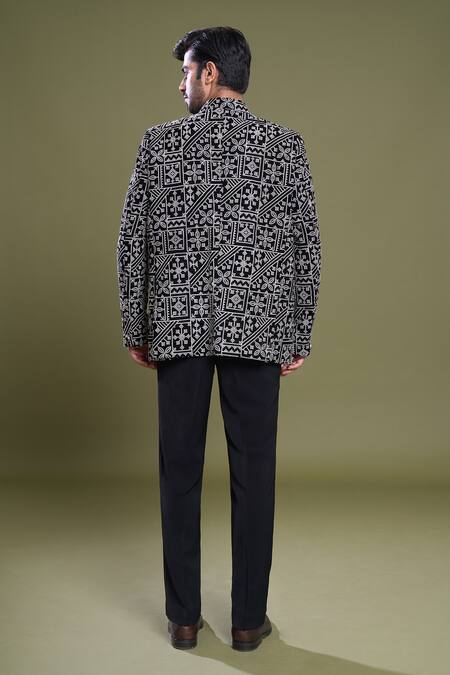 Shop Arihant Rai Sinha Black Velvet, Viscose, Satin Embroidery Mosaic Flora Bandhgala With Pant at Aza Fashions Shop_Arihant Rai Sinha_Black Velvet, Viscose, Satin Embroidery Mosaic Flora Bandhgala With Pant_at_Aza_Fashions