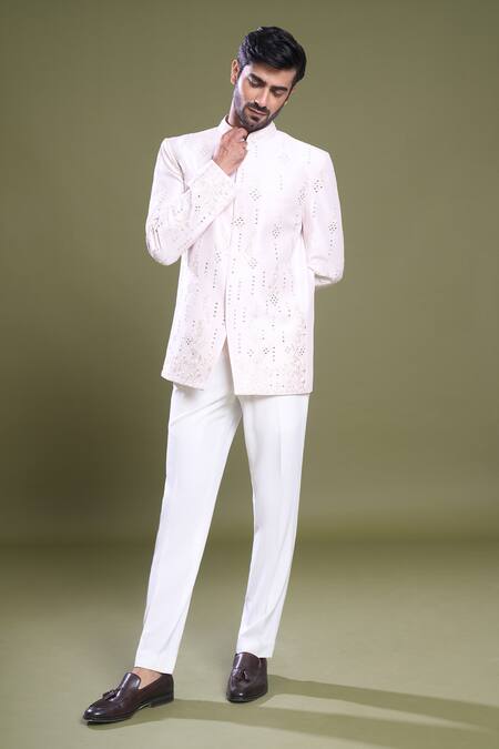 Buy_Arihant Rai Sinha_Pink Silk, Satin Mirrors Vine Embroidered Bandhgala With Pant_Online_at_Aza_Fashions