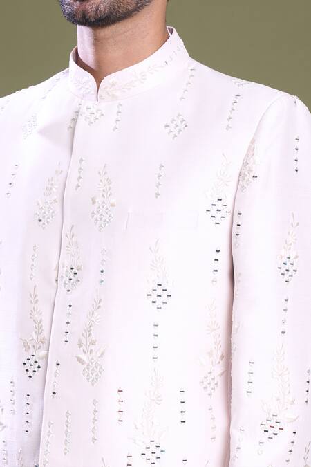 Arihant Rai Sinha_Pink Silk, Satin Mirrors Vine Embroidered Bandhgala With Pant_at_Aza_Fashions