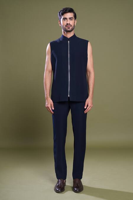 Arihant Rai Sinha Blue Viscose, Velvet, Satin Embroidery Brazen Ray Jacket And Bandhgala Set Online at Aza Fashions Arihant Rai Sinha_Blue Viscose, Velvet, Satin Embroidery Brazen Ray Jacket And Bandhgala Set_Online_at_Aza_Fashions