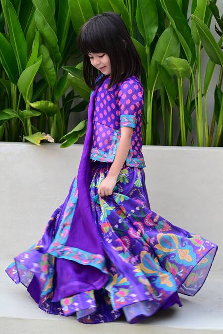 Janyas Closet_Purple Satin Organza Floral Kali Lehenga Set_Online_at_Aza_Fashions