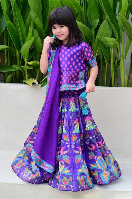 Janyas Closet_Purple Satin Organza Floral Kali Lehenga Set_at_Aza_Fashions