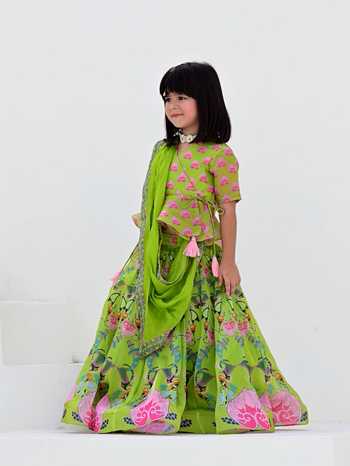 Janyas Closet_Green Organza Satin Silk Printed Floral Traditional Lehenga Set_Online_at_Aza_Fashions